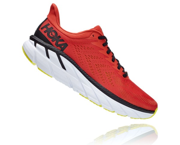 Hoka One One Clifton 7 Mens UK - Red / Black Road Running Shoes - IJZGP4059